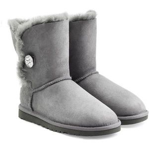UGG Bailey Button Bling Swarovski Crystal Gray US8